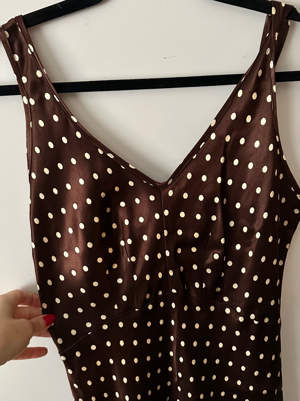 Vintage Betsey Johnson Brown Polka Dot V-Neck Slip Dress - Picture 3 of 7